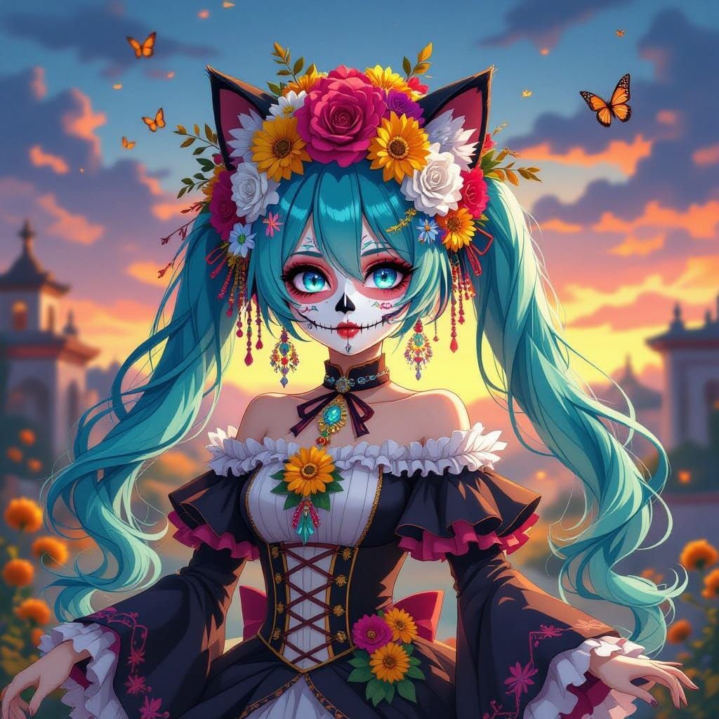 Hatsune Miku as Catrina in Dia de Muertos Style