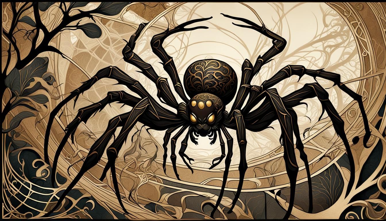 Elegant Art Nouveau Spider Illustration in Earth Tones
