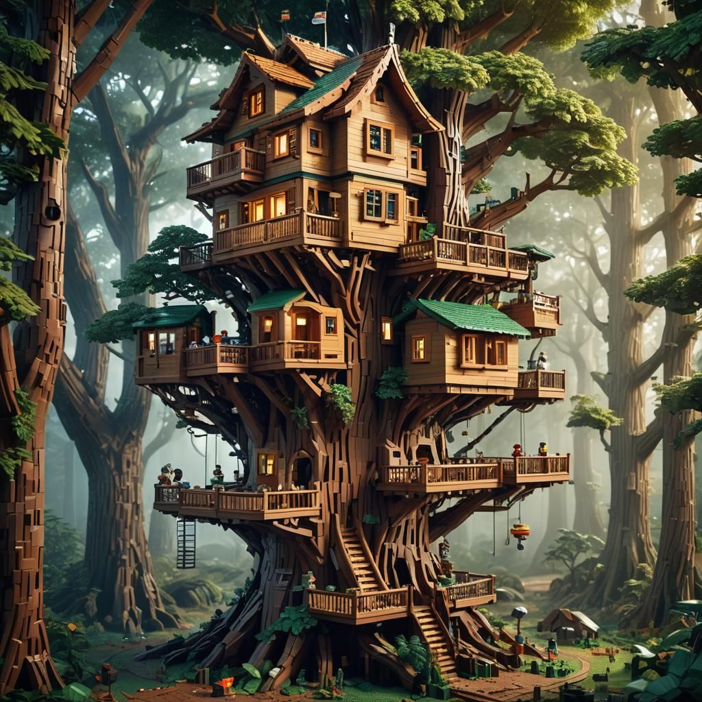 Upside-Down Lego Treehouse: Fantasy Concept Art