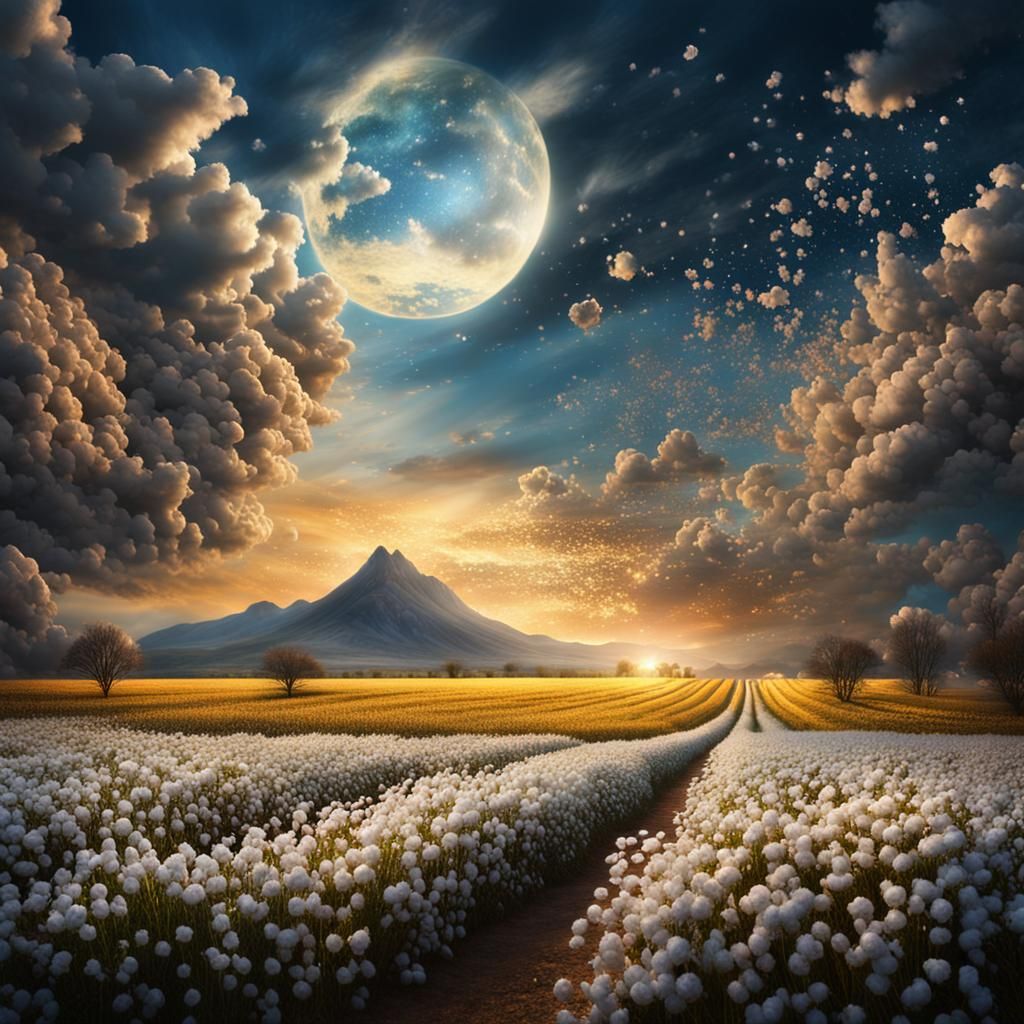 Epic Dawn Over Flower Fields: Digital Matte Painting
