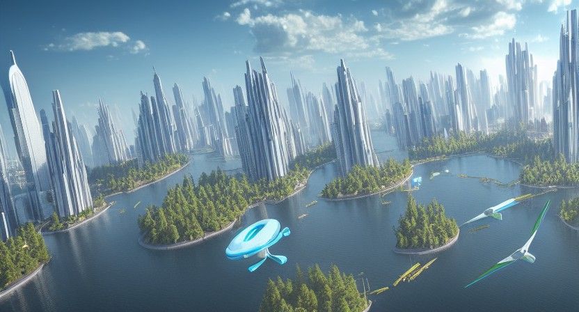 Futuristic Floating City in Hyperrealism