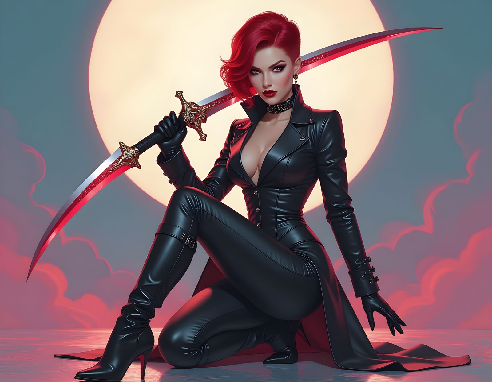 Vampire Woman with Saber Blades in Concept Art Style