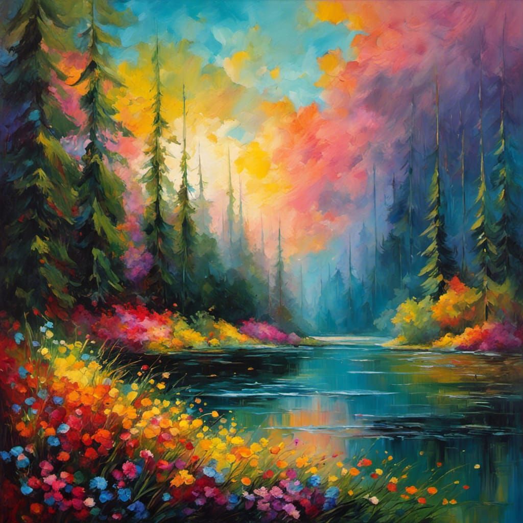 Impressionistic Painting with Vibrant Colors and Loose Brush...
