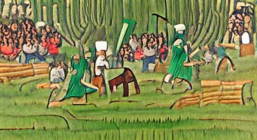 Medieval Peasant Scene in Green Pasture