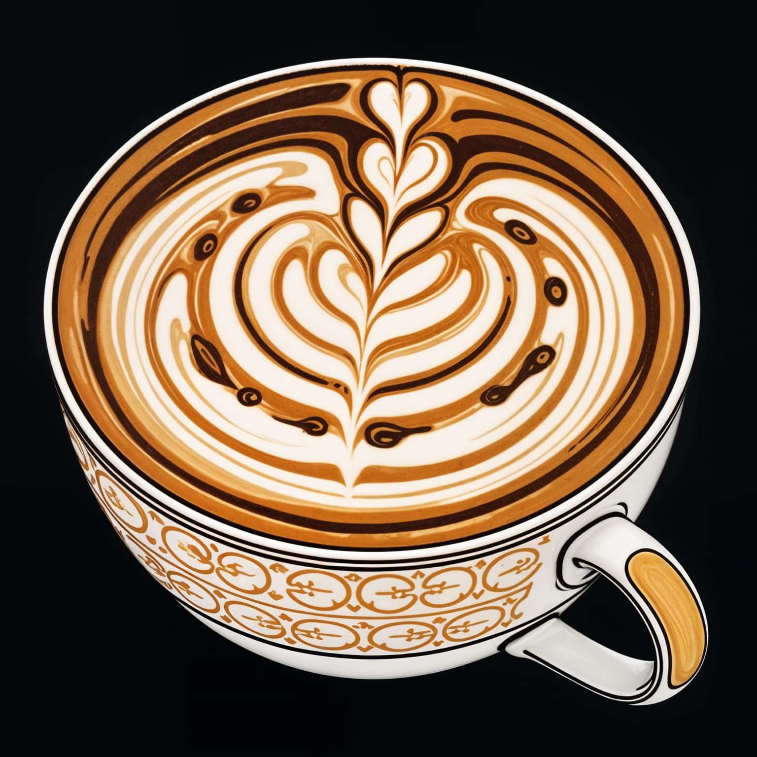 Colorful Latte Art in Elegant Cup with Gold Design