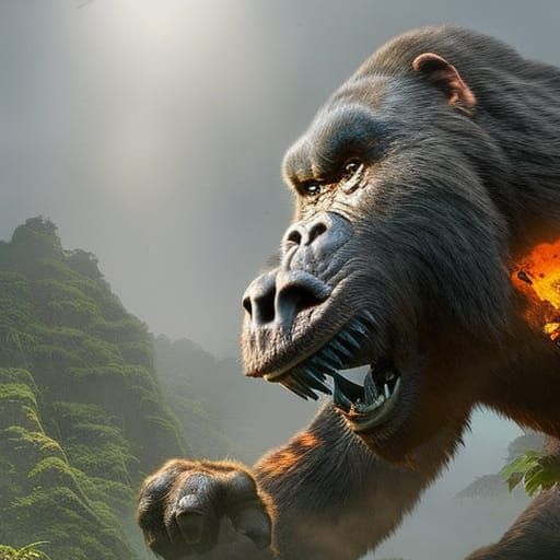 Hyperrealistic King Kong Concept Art in Splash Art Style