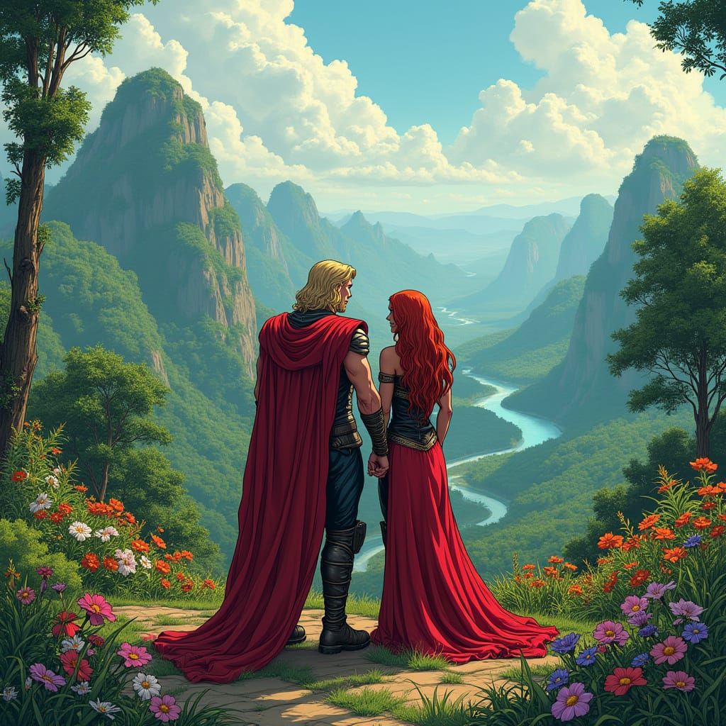 Thor and Scarlet Witch in Emerald Hill Paradise