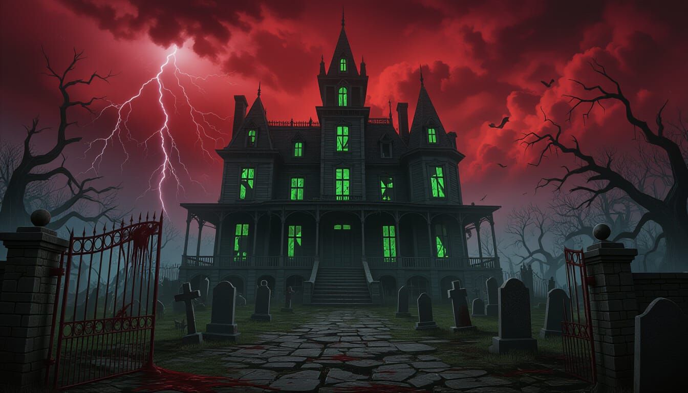 Nightmarish Haunted Mansion in Gothic Horror Style