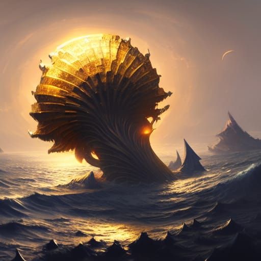 Golden Tree in Seashell, Art Nouveau Style