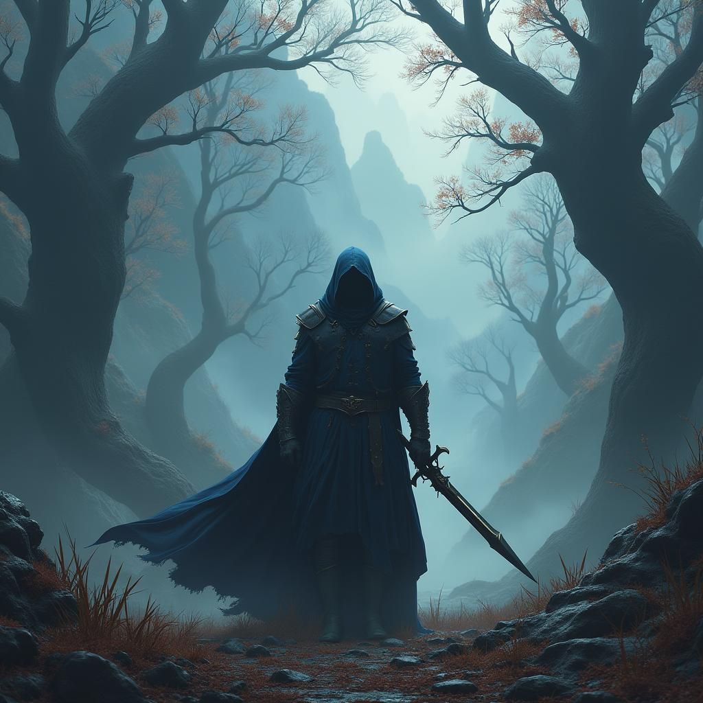 Fantasy Warrior in Dark Forest Concept Art