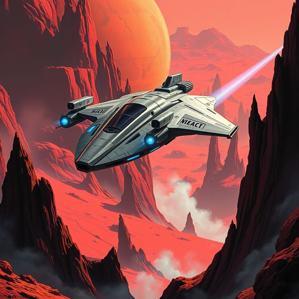 Futuristic Spaceship Lands on Crimson Planet