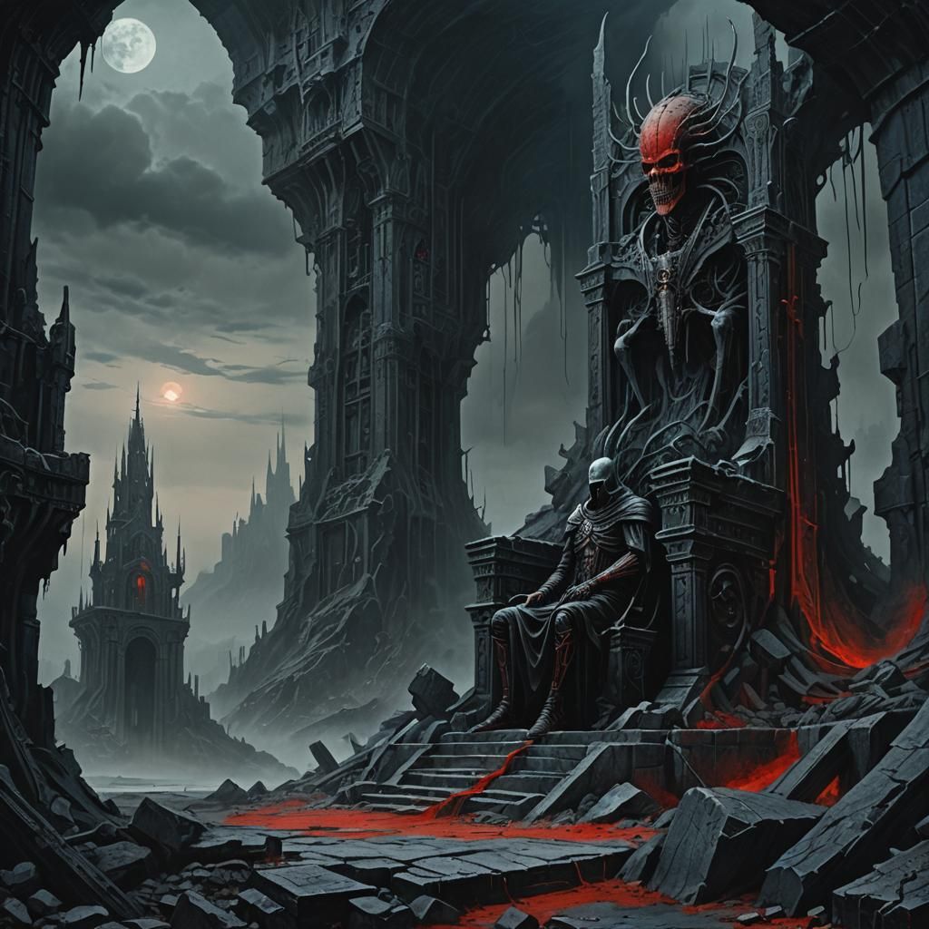 Dark Fantasy Throne Room in Beksiński Style