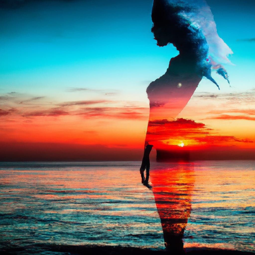 Goddess Silhouette Double Exposure on Sunset Coast