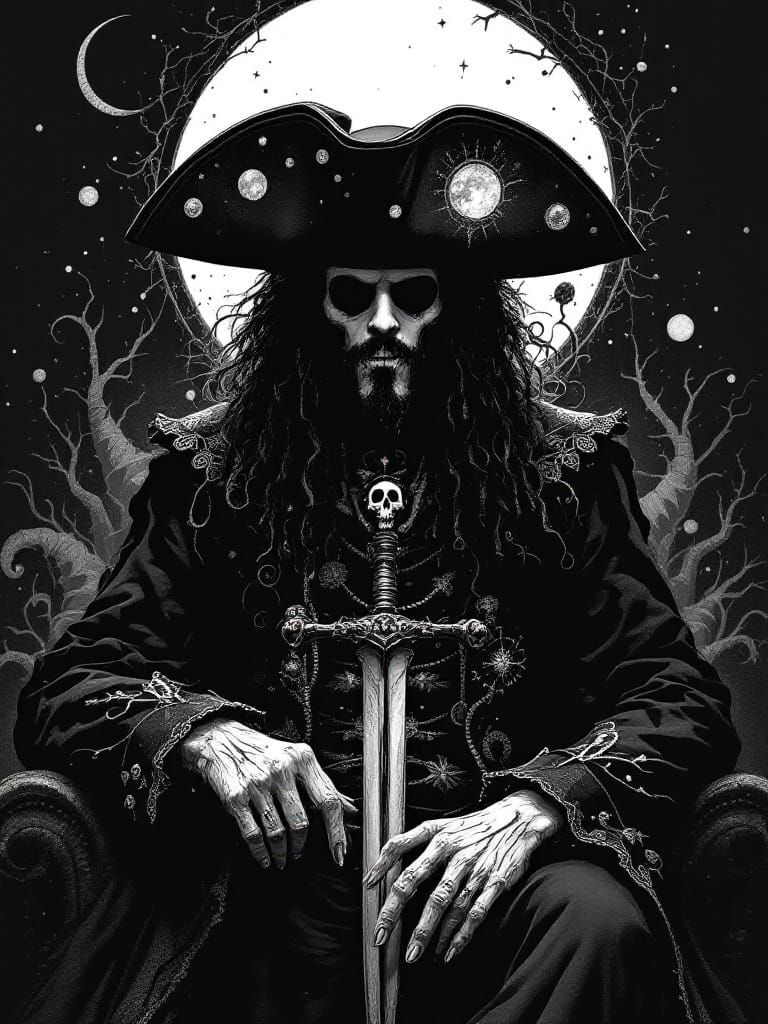 Gothic Carnival Portrait: Blackbeard in Moonlit Studio