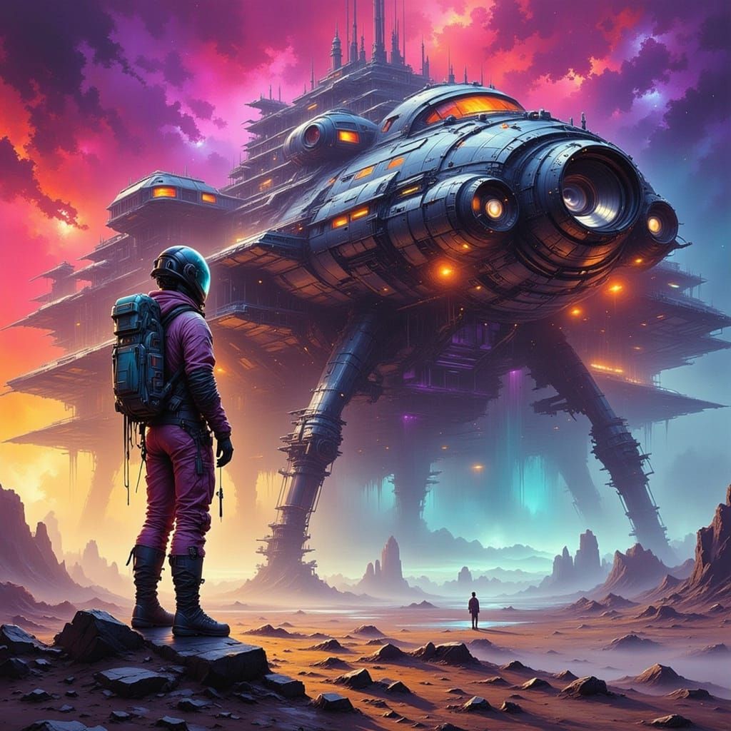 Astronaut Steals Starship in Cyberpunk Style