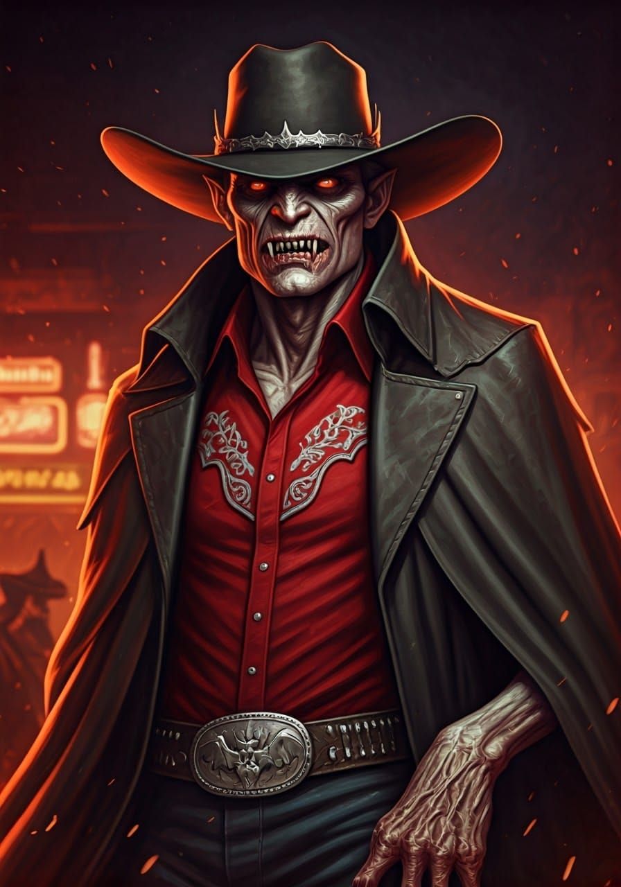 Charismatic Dracula Cowboy in Epic Comic Book Style