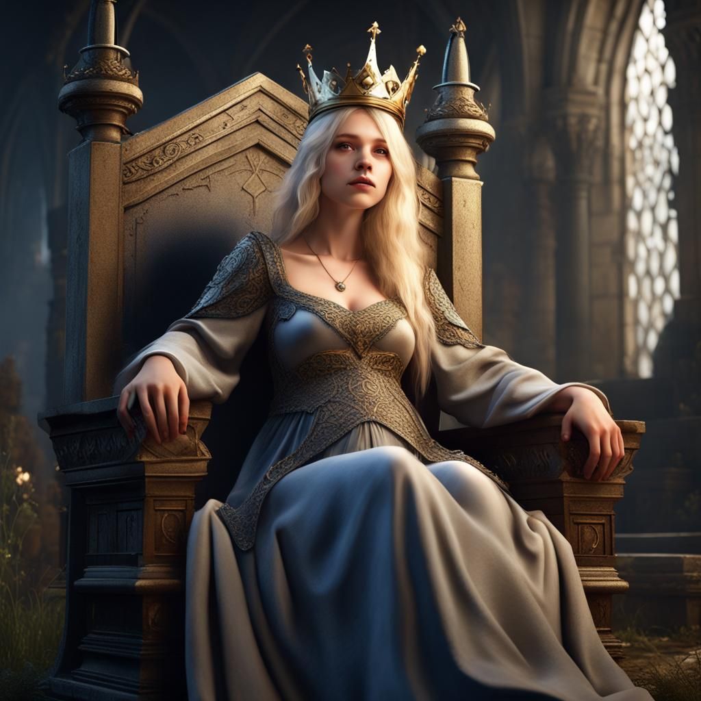 Pregnant Teen Queen on Throne: Fantasy Concept Art