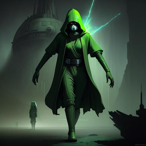 Star Wars Character in Green Hooded Robe