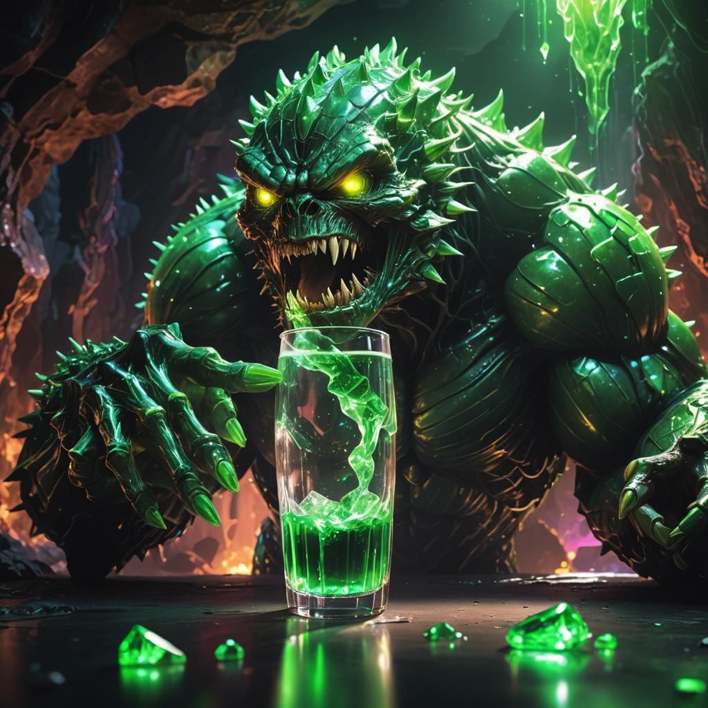 Atomic Monster in Neon Cave: Hyper-Realistic Digital Art
