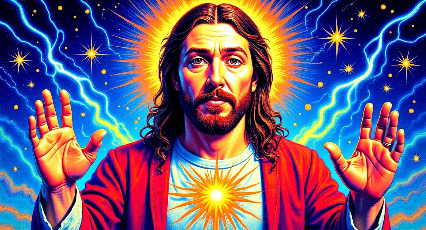 Photorealistic Jesus Healing Art in Cosmic Style