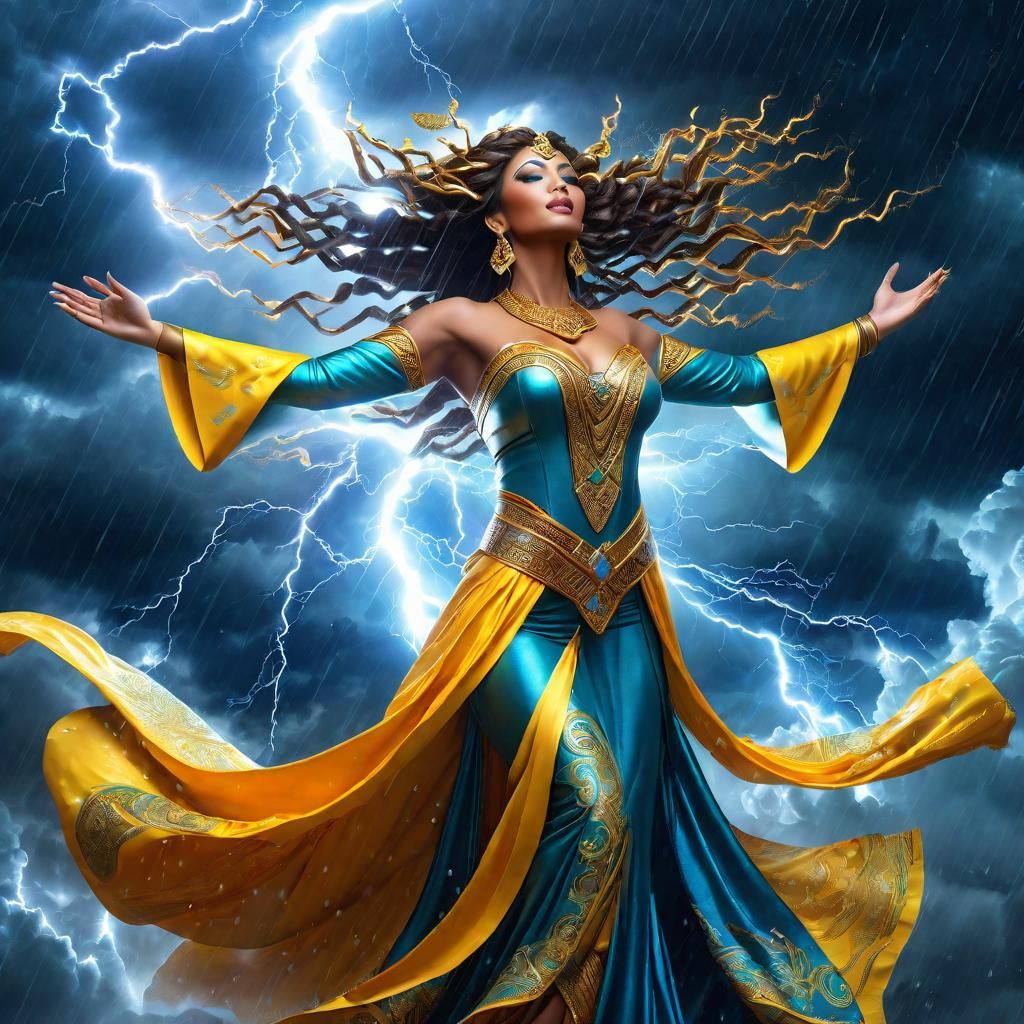Storm Goddess in a Lightning Cloudscape