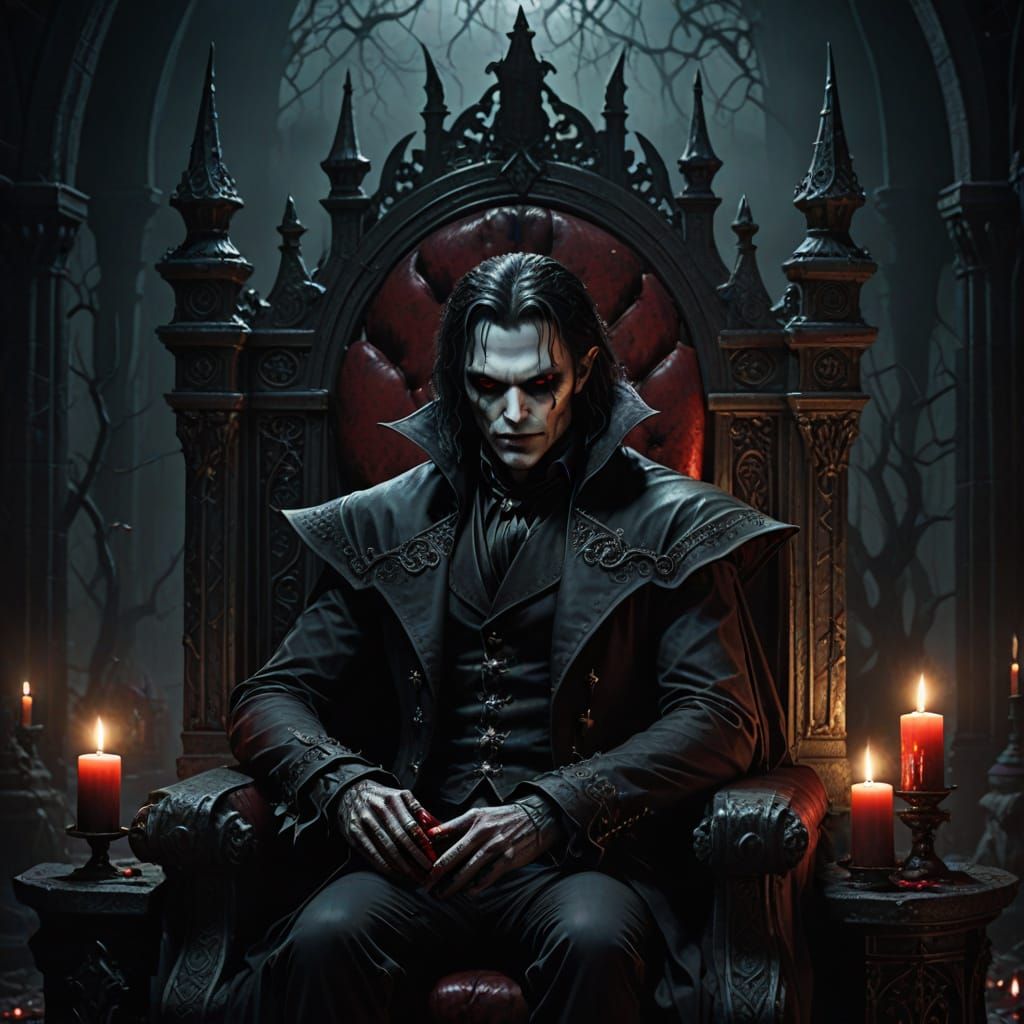 Vampire on Throne in Dark Fantasy Gothic Art