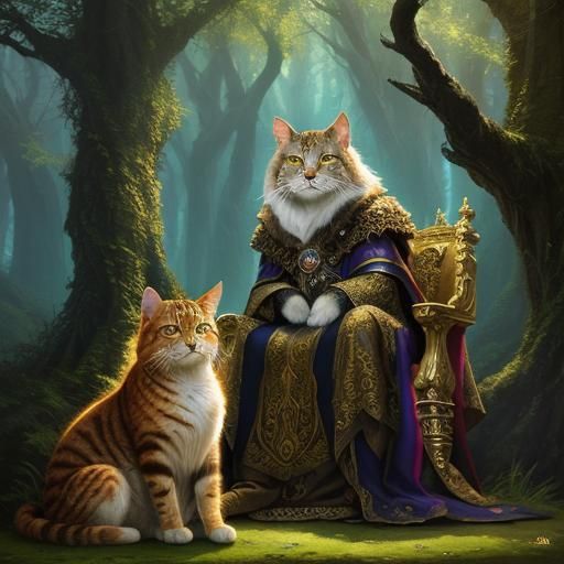 Regal Cat King on Forest Throne