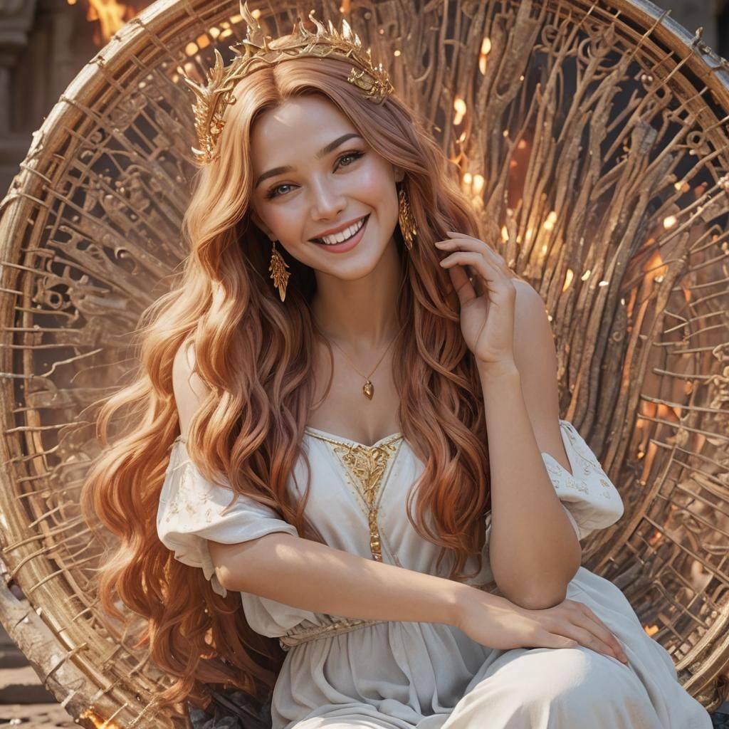 Realistic Fire Goddess Smiling, Detailed Matte Painting