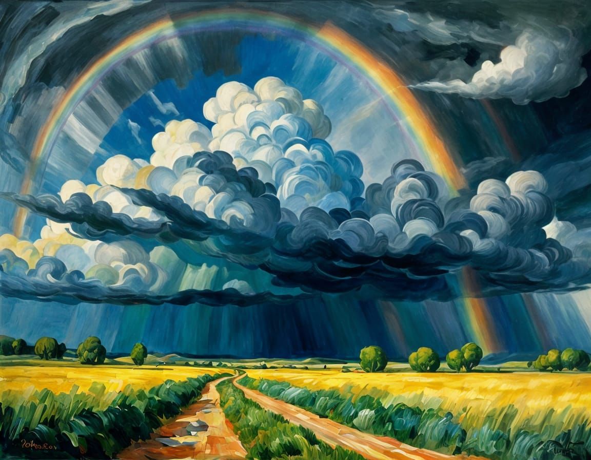 Stormy Landscape Inspired by Post-Impressionism