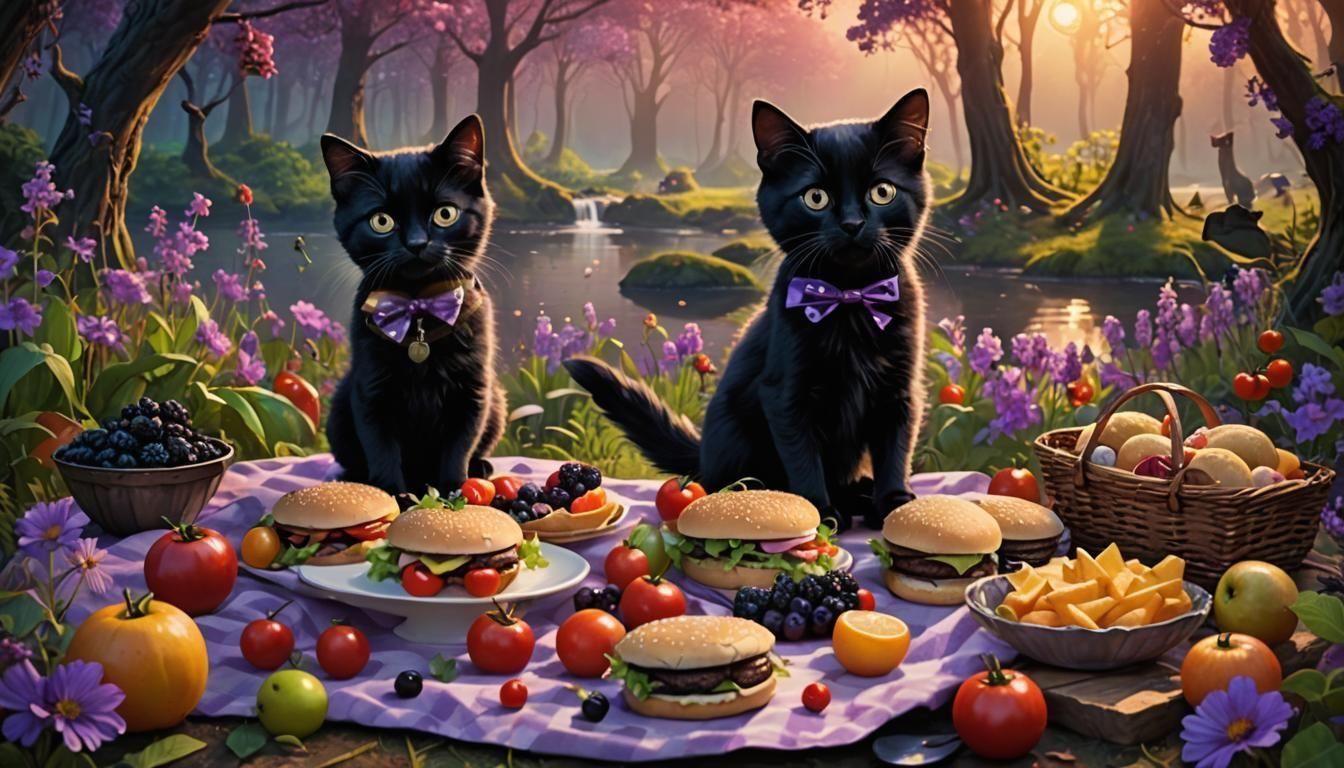 Kitten and Puppy Picnic in Whimsical Style