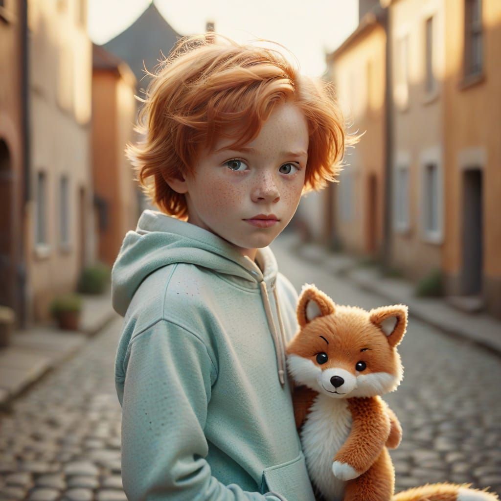 Ginger Boy's Whimsical Walk with Fox Plush