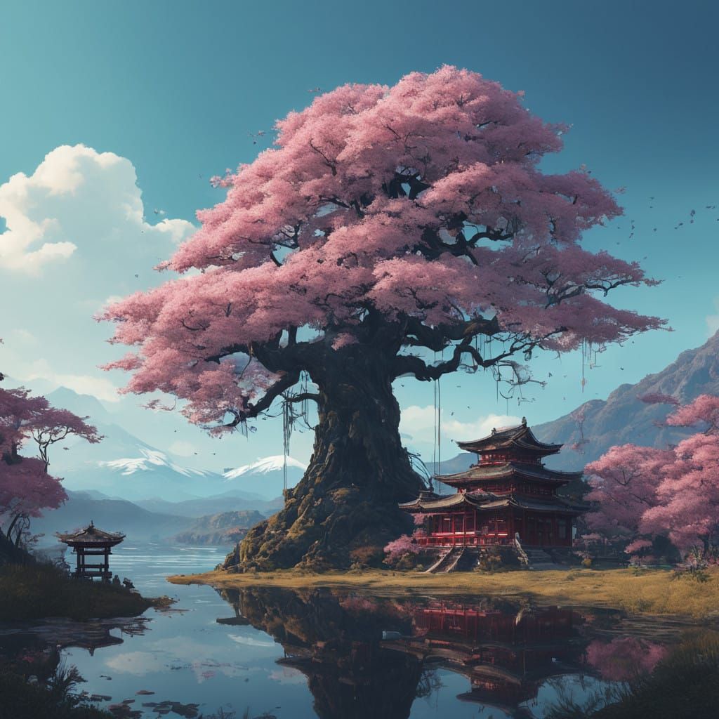 Ancient Sakura Tree in Dreamcore Aesthetic