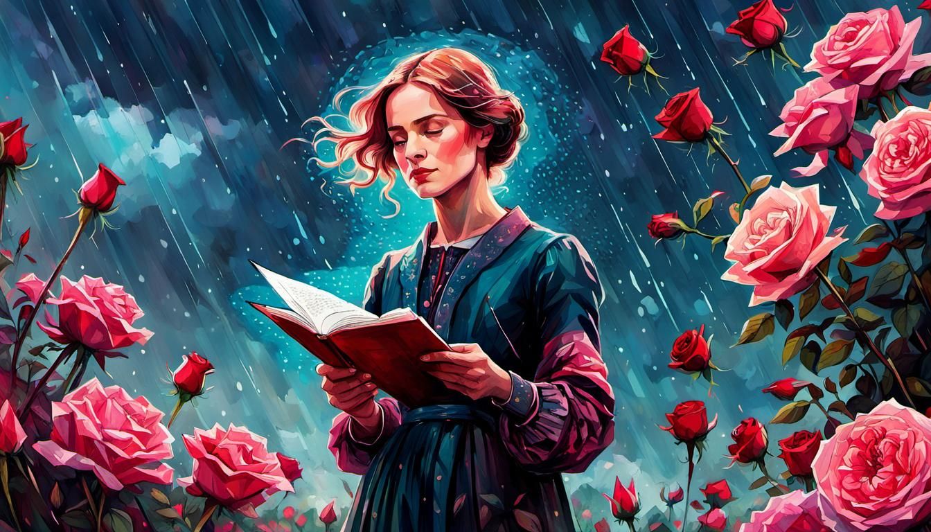 Charlotte Brontë in a Cosmic Rose Garden