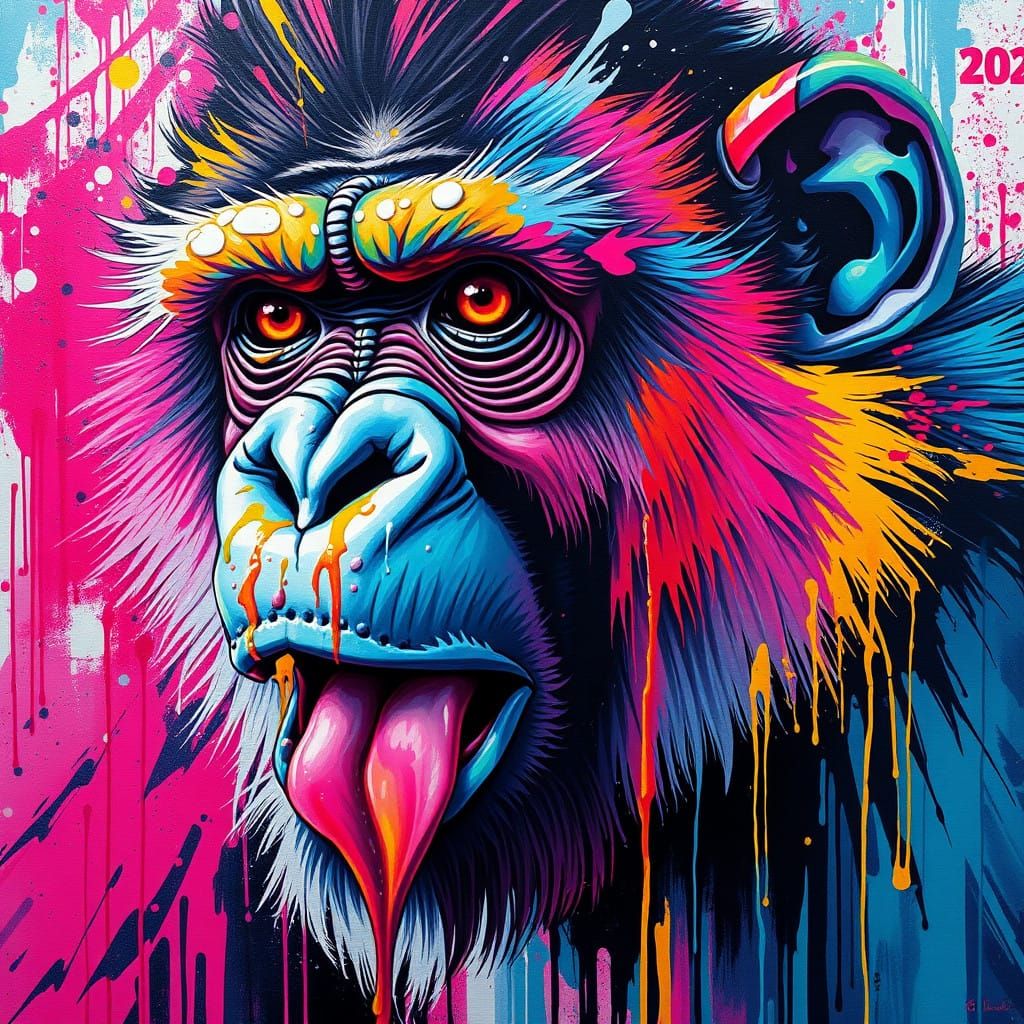 Vibrant Ape Expressions in High Contrast Graffiti Style
