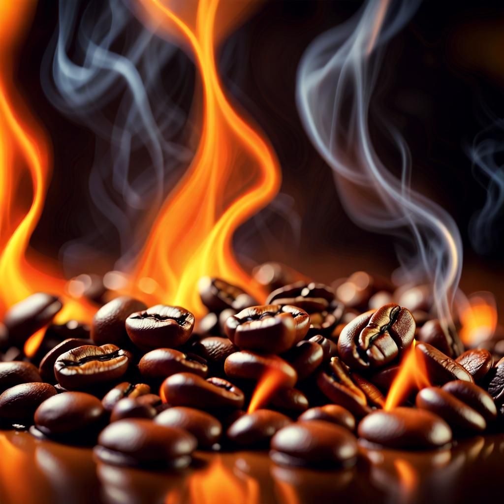 Blazing Coffee Beans in Digital Art Style