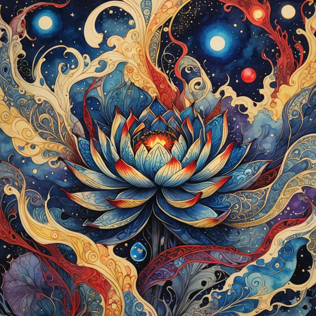 Glowing Fire Lotus in Dark Fantasy Style