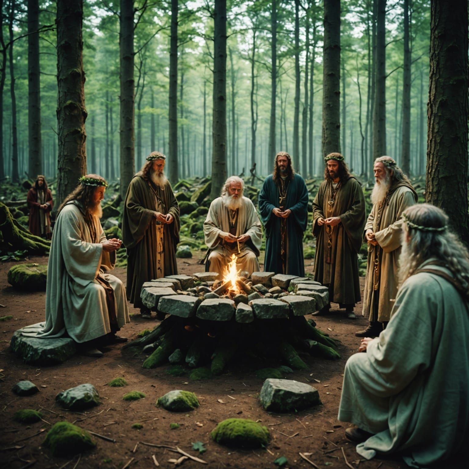 Druids Performing Magic in Sacred Grove Stone Circle