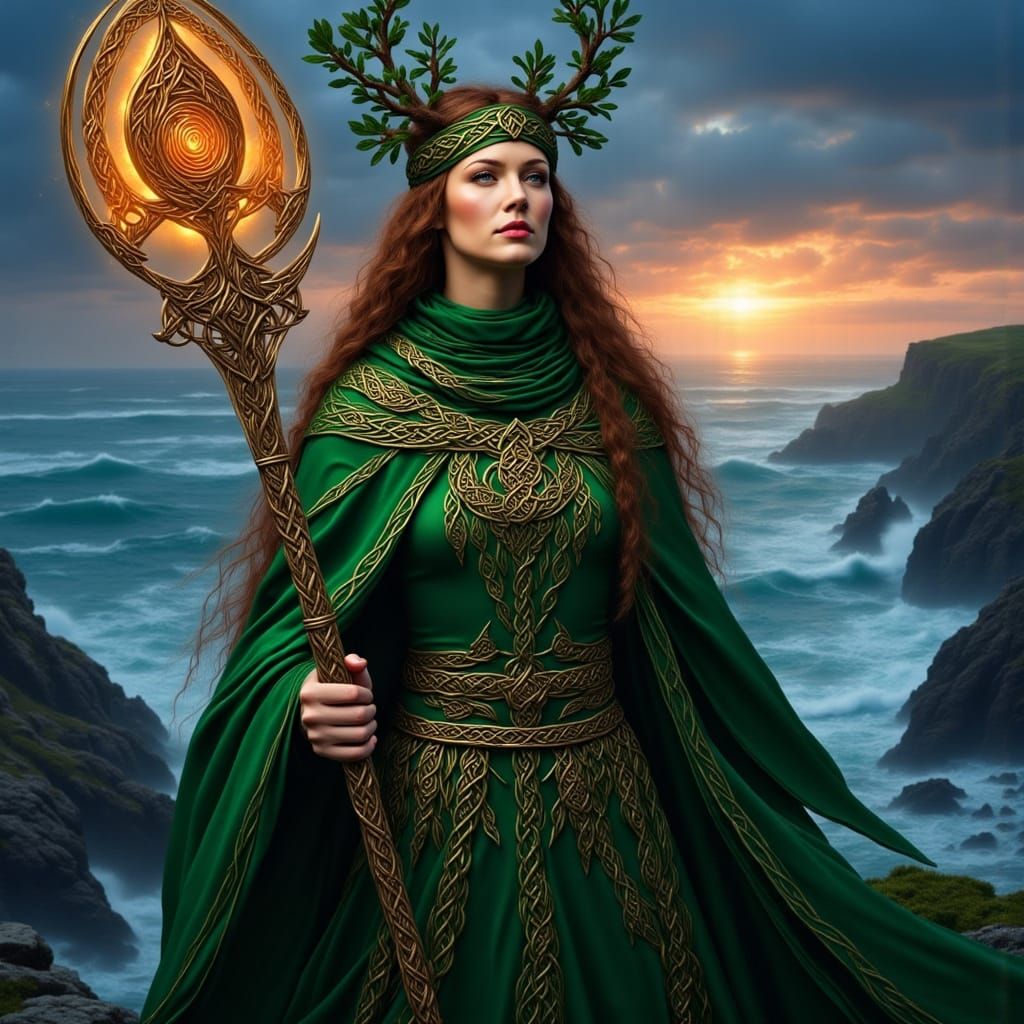 Celtic Priestess at Twilight in Dramatic Style