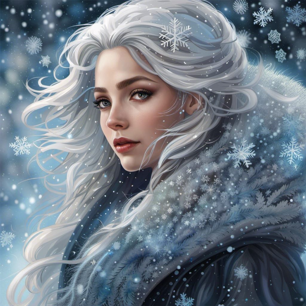 Magical Winter Portrait in Hyperrealistic Splash Art