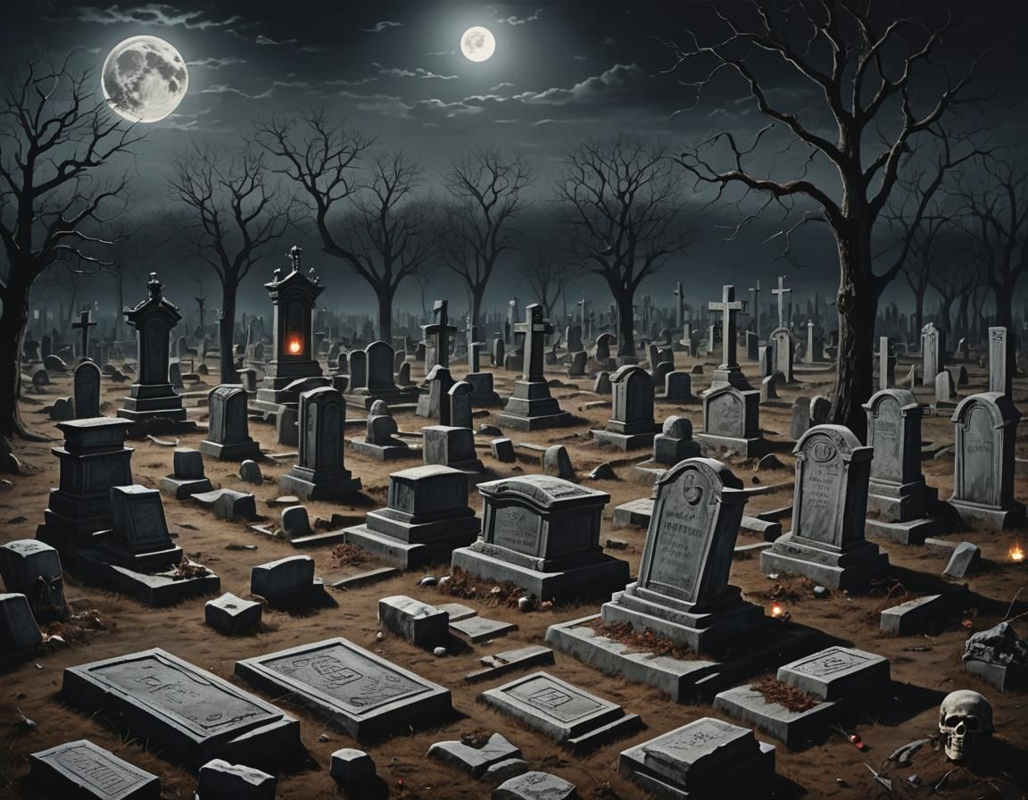 Moonlit Graveyard Satanic Ritual in Hyperrealism