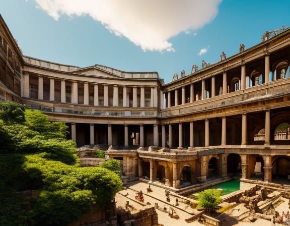 Ancient Roman Baths: Maximalist Digital Illustration