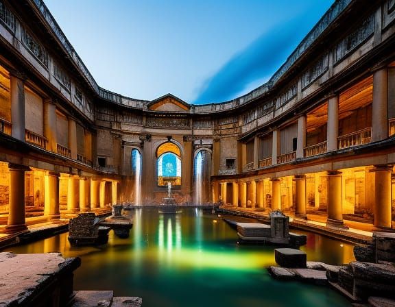 Ancient Roman Baths Digital Illustration