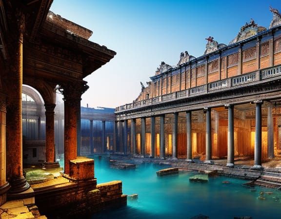 Ancient Roman Baths Digital Illustration