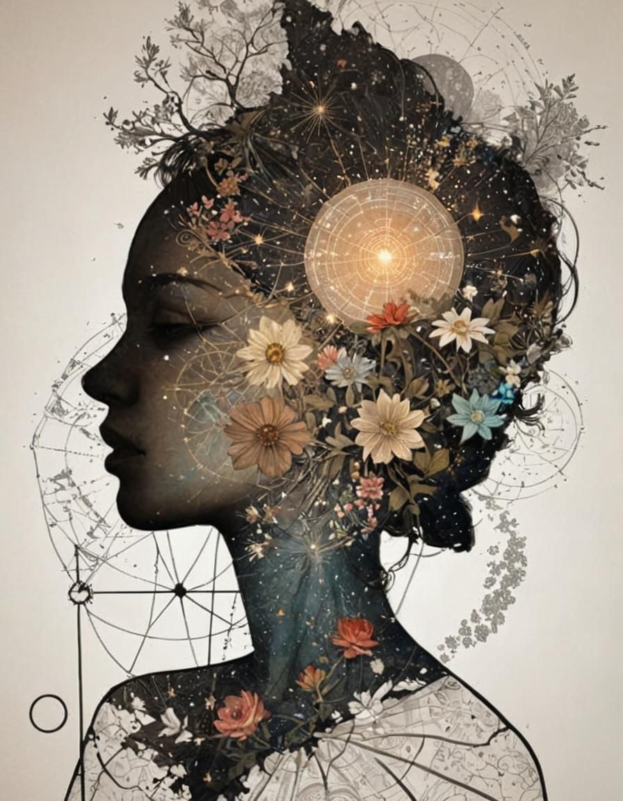 Intricate Textile Art Portrait with Geometric Details