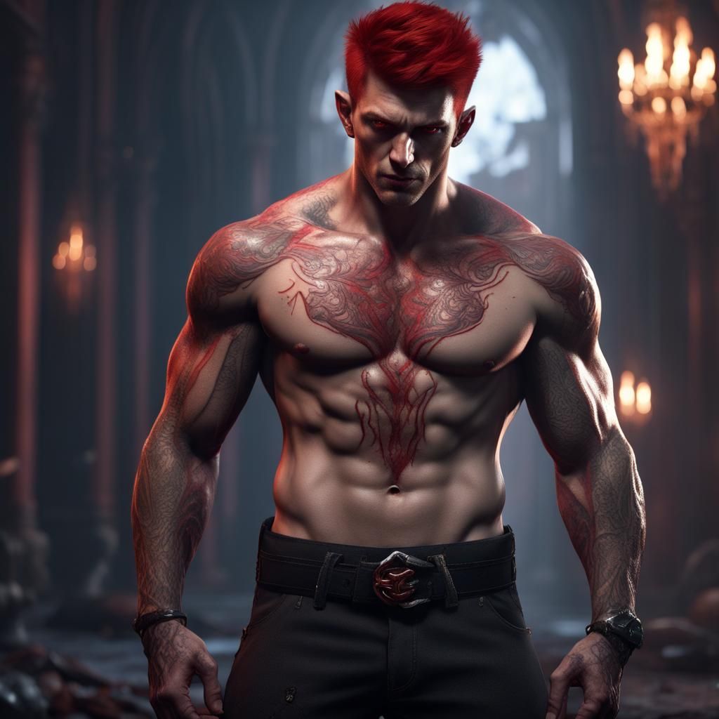 Vampire Male with Red Eyes, Fantasy Concept Art