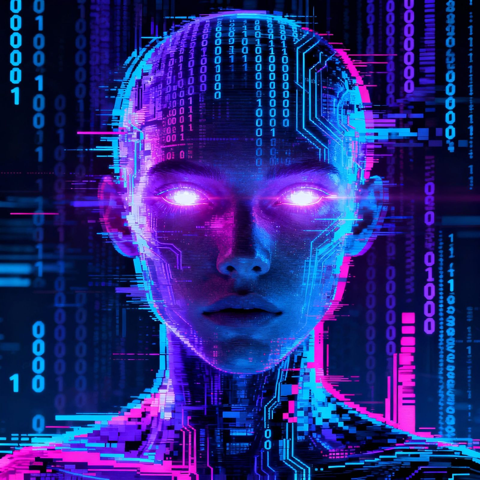 Digital Entity Made of Shimmering Code