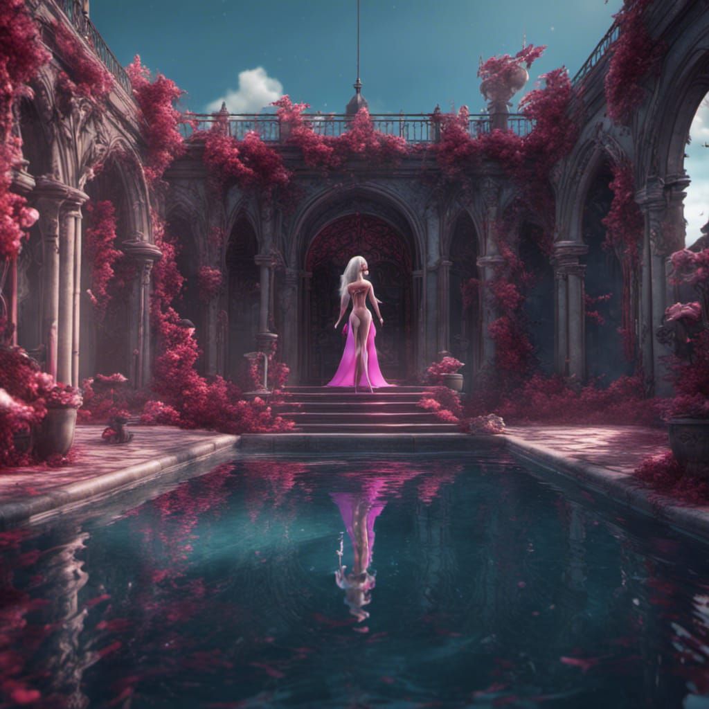 Gothic Barbie Pool in Detailed Matte Painting
