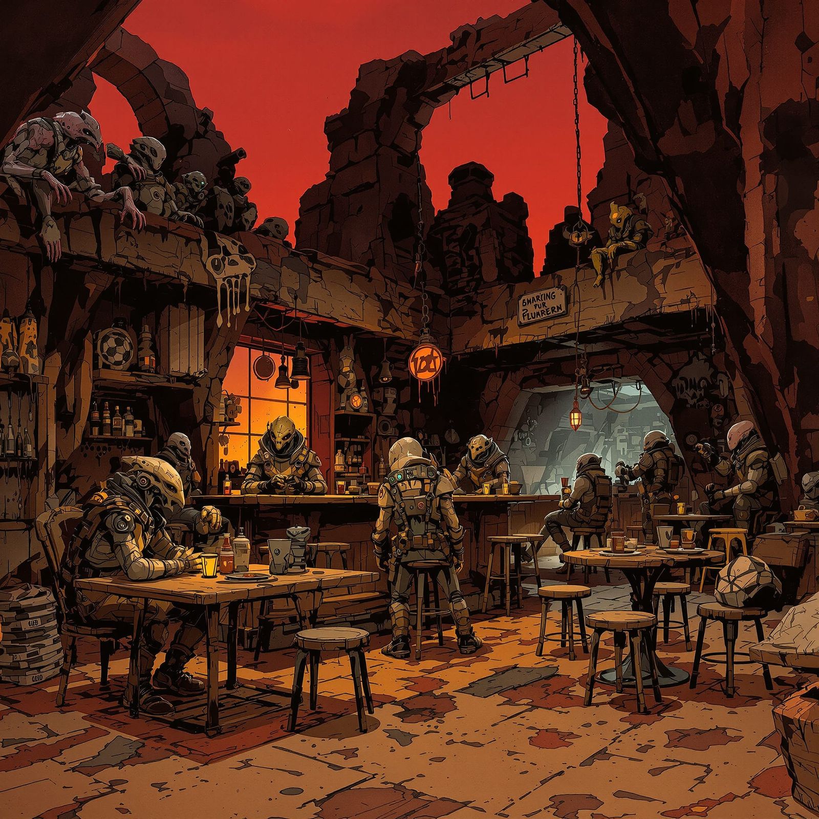Martian Pub Scene with Aliens and Space Cadets
