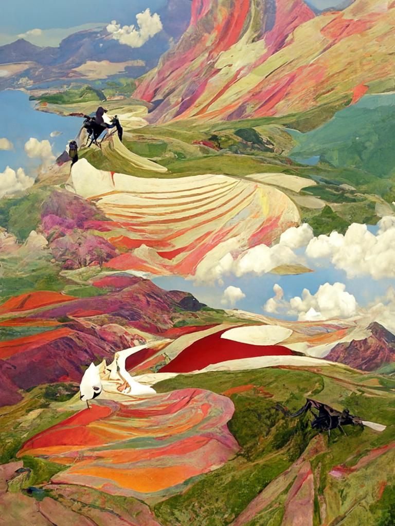 Colorful Hills in an Endless Valley: Whimsical Illustration
