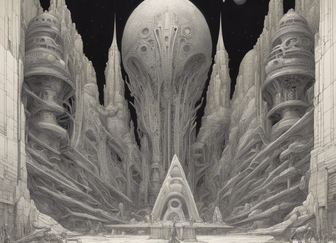 Eerie Extraterrestrial Ruins in Vibrant Digital Art